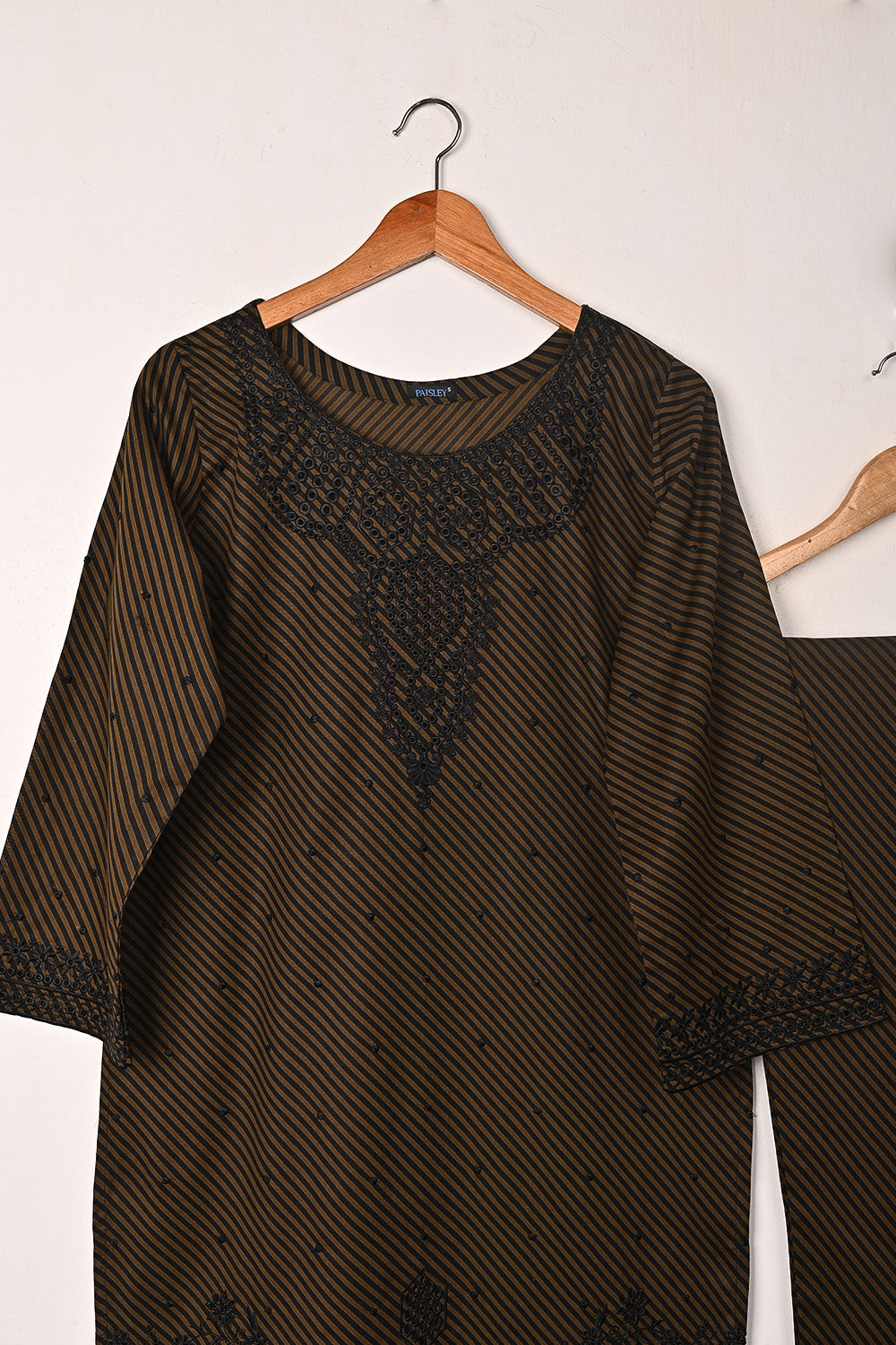 Cross Lines - Brown- 2Pc CAMBRIC PRINTED & EMBROIDERED DRESS