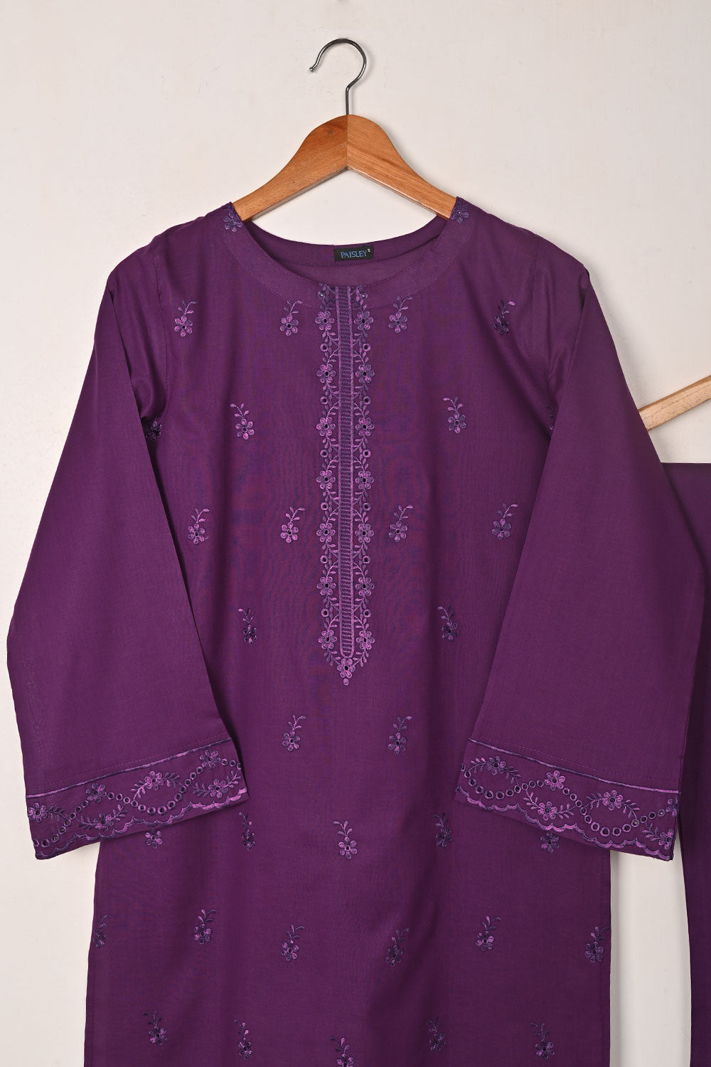 Chrome 2Pc - Purple- CAMBRIC EMBROIDERED DRESS