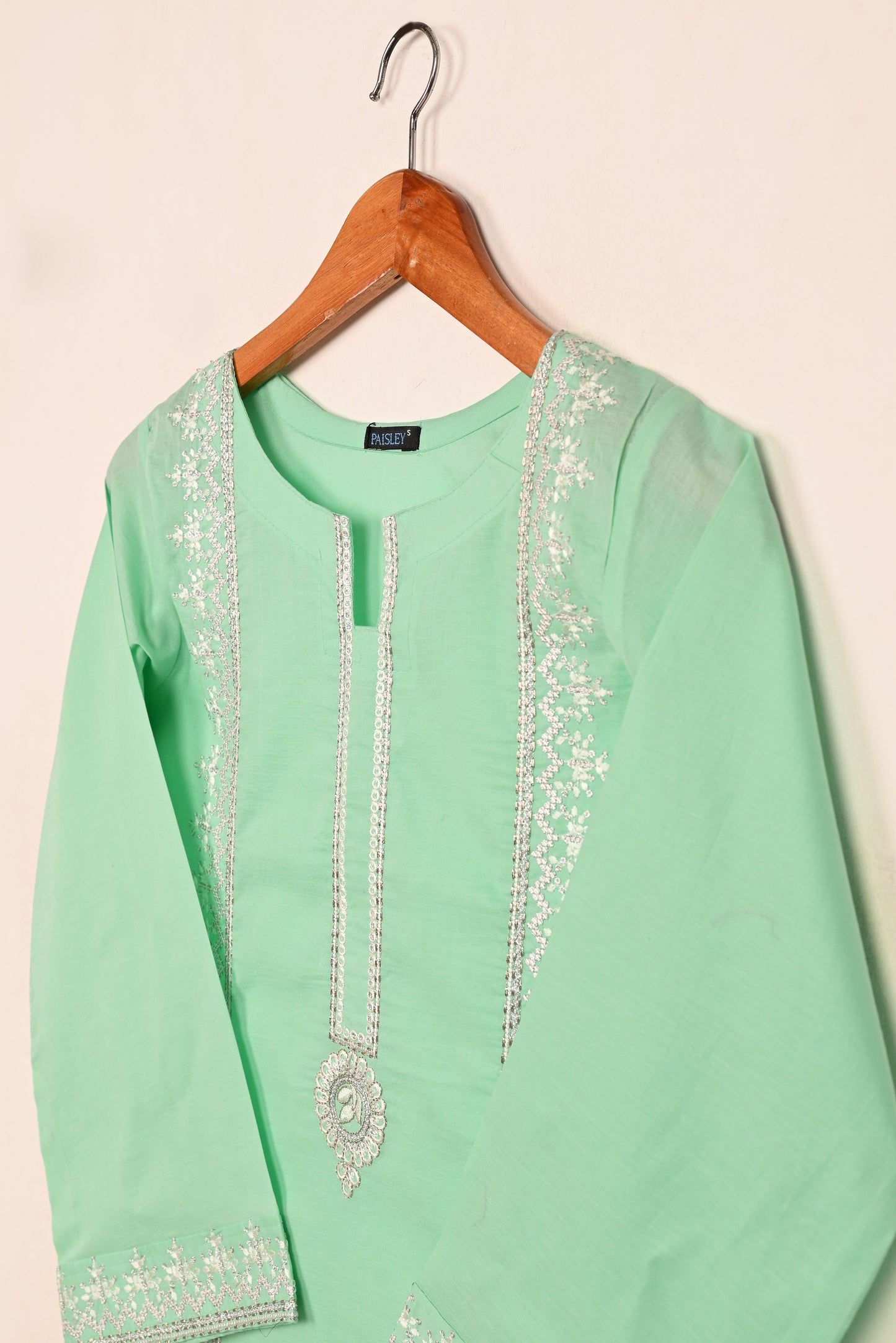 Rings - Sea Green- CAMBRIC EMBROIDERED KURTI