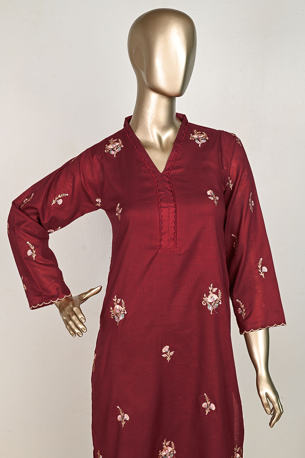 P-25-23-Maroon - Concrete | Cambric Embroidered Kurti