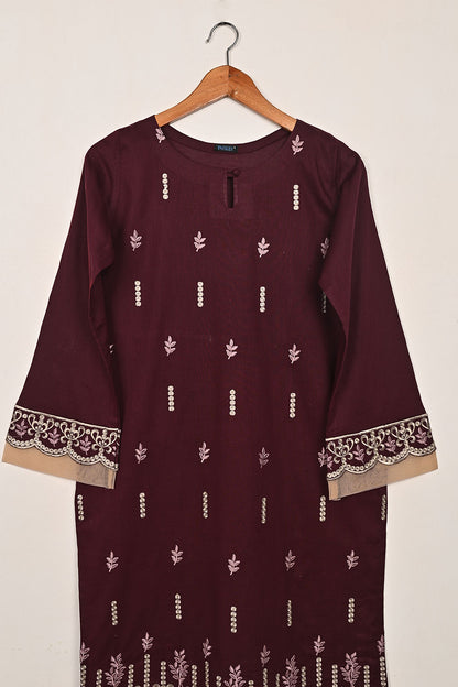 Elegant - Maroon - CAMBRIC EMBROIDERED KURTI