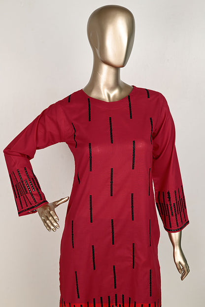 P-18-23-Red&Black- Boring | Cambric Embroidered Kurti