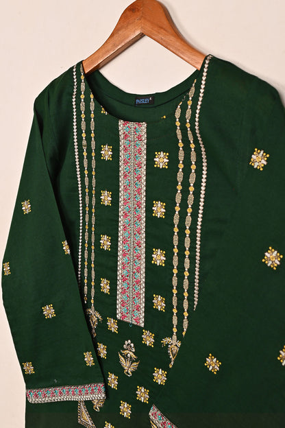 Podrum - Bottle Green - CAMBRIC EMBROIDERED KURTI