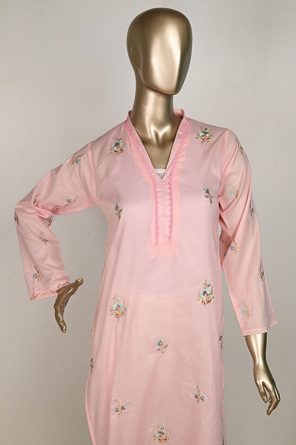 P-25-23-Pink - Concrete | Cambric Embroidered Kurti