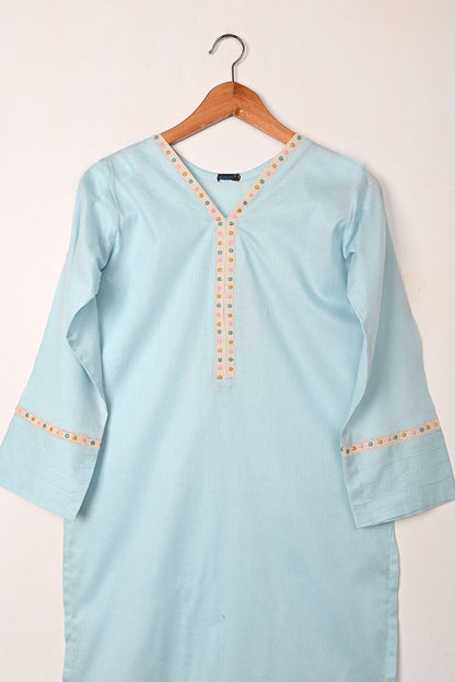 Solids - Sky Blue - CAMBRIC EMBROIDERED KURTI