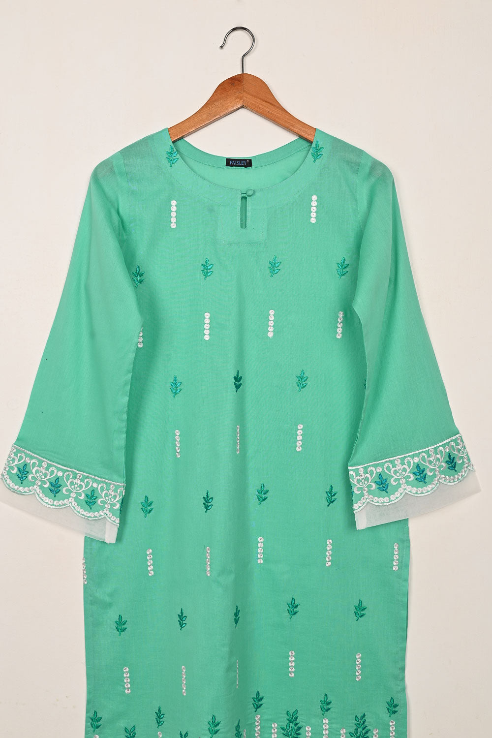 Elegant - Sea Green - CAMBRIC EMBROIDERED KURTI