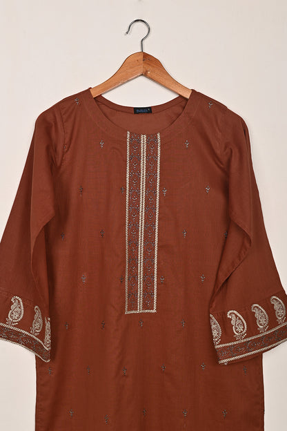 Carry Daman - Rust - CAMBRIC EMBROIDERED KURTI