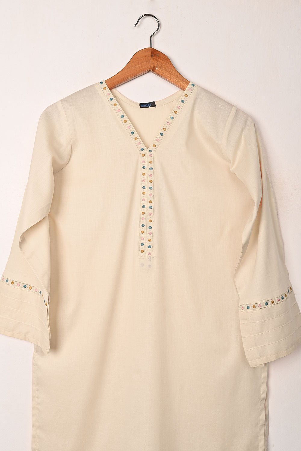 Solids - Tea Pink - CAMBRIC EMBROIDERED KURTI