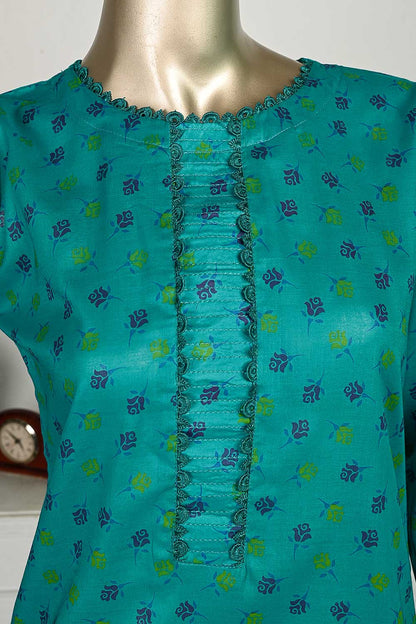 P-14-23-SeaGreen - Tiny Roses | 2Pc Cambric Printed Shirt With Printed Trouser