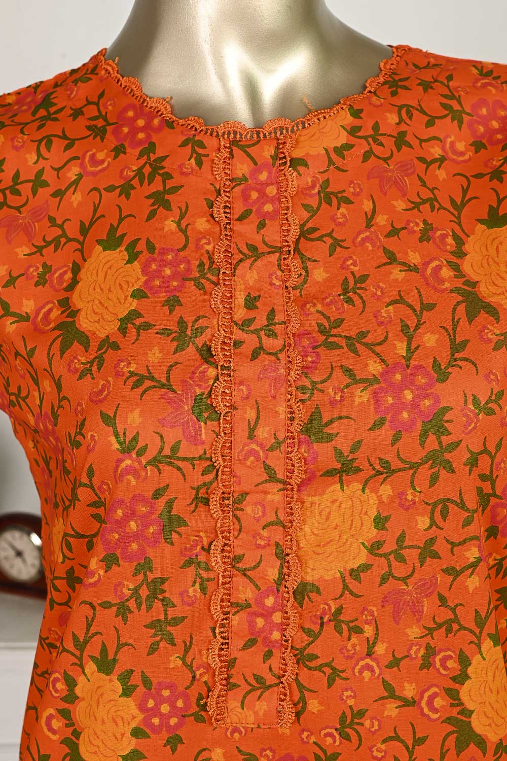 P-21-23-Orange - Garden Gulab | 2Pc Cambric Printed Shirt With Printed Trouser