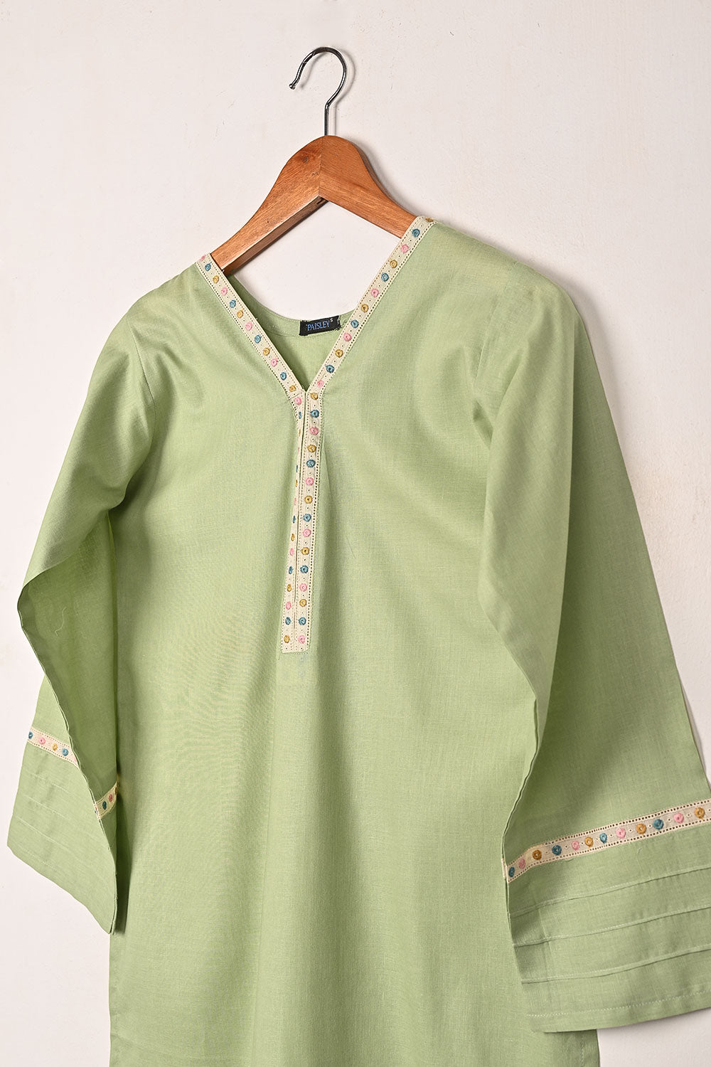 Solids - Pista - CAMBRIC EMBROIDERED KURTI