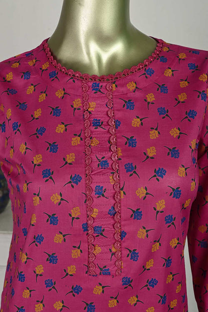 P-14-23-Pink - Tiny Roses | 2Pc Cambric Printed Shirt With Printed Trouser