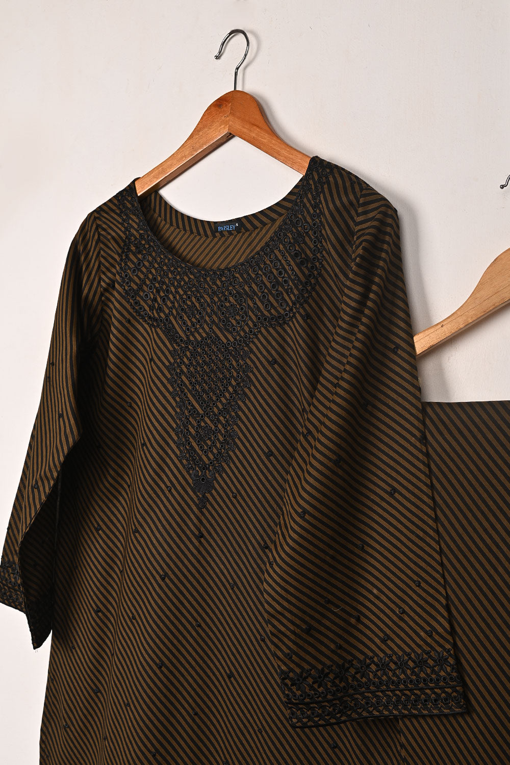 Cross Lines - Brown- 2Pc CAMBRIC PRINTED & EMBROIDERED DRESS