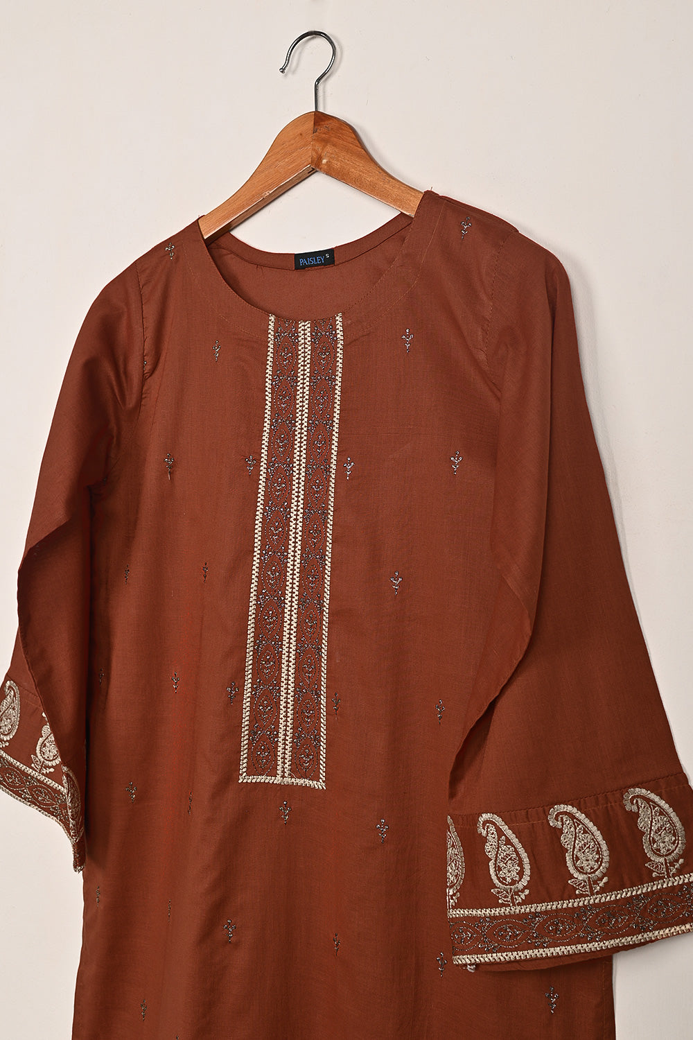 Carry Daman - Rust - CAMBRIC EMBROIDERED KURTI