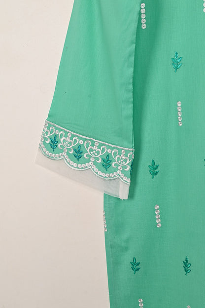 Elegant - Sea Green - CAMBRIC EMBROIDERED KURTI