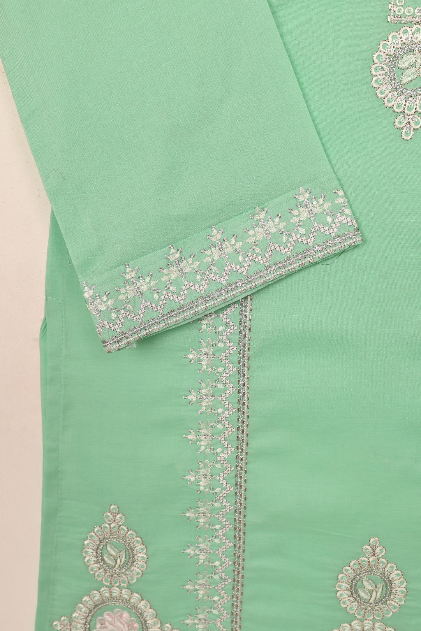 Rings - Sea Green- CAMBRIC EMBROIDERED KURTI