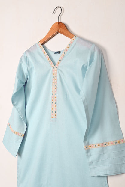 Solids - Sky Blue - CAMBRIC EMBROIDERED KURTI