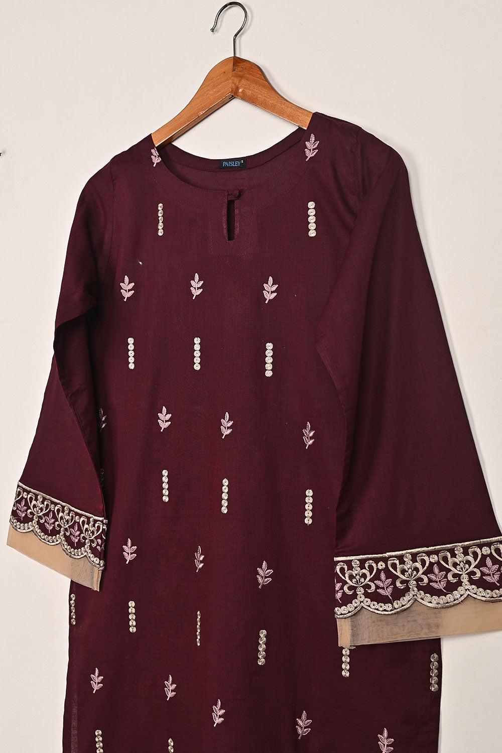 Elegant - Maroon - CAMBRIC EMBROIDERED KURTI