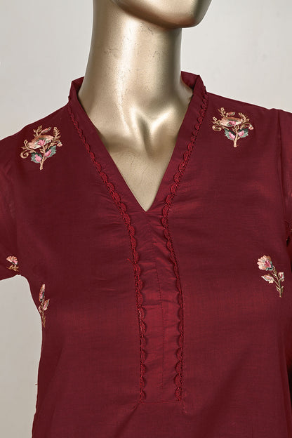 P-25-23-Maroon - Concrete | Cambric Embroidered Kurti