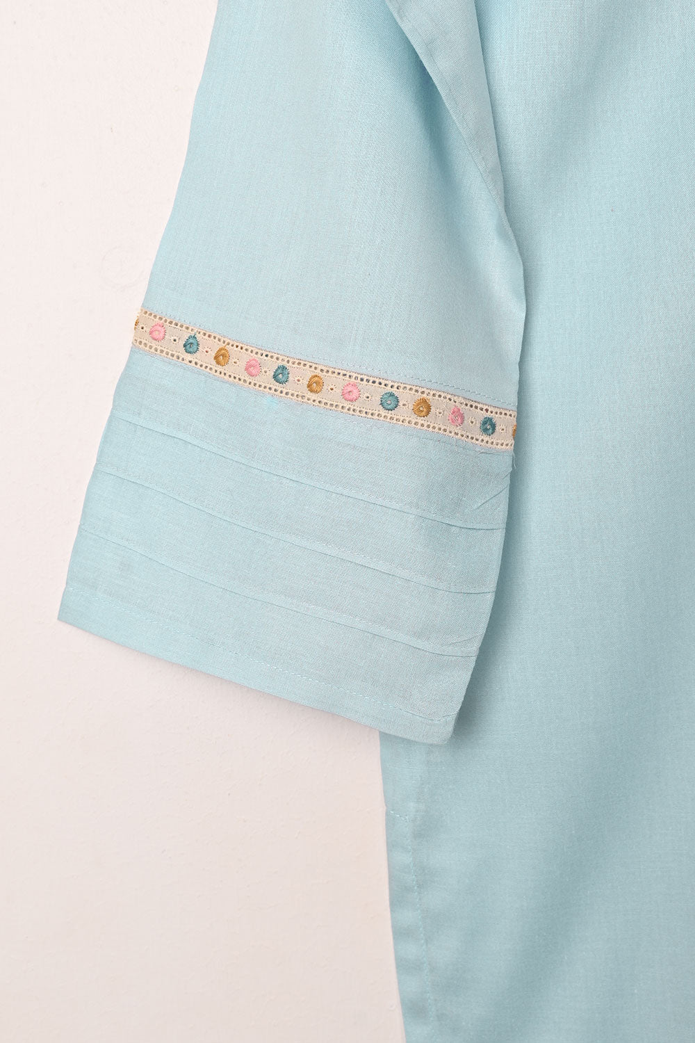 Solids - Sky Blue - CAMBRIC EMBROIDERED KURTI