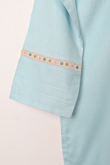 Solids - Sky Blue - CAMBRIC EMBROIDERED KURTI