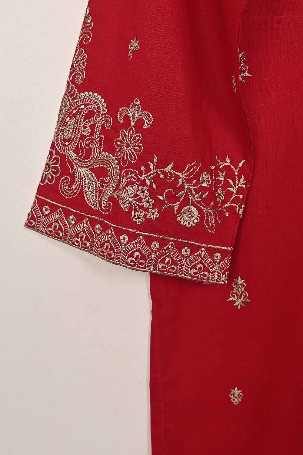 Parallel - Red - CAMBRIC EMBROIDERED KURTI