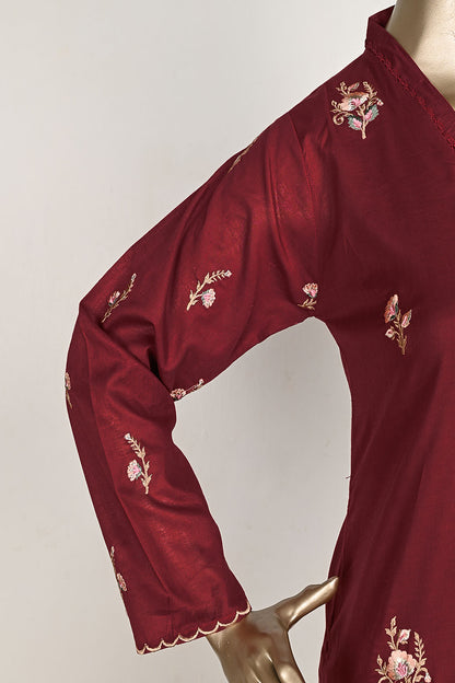 P-25-23-Maroon - Concrete | Cambric Embroidered Kurti