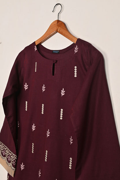 Elegant - Maroon - CAMBRIC EMBROIDERED KURTI