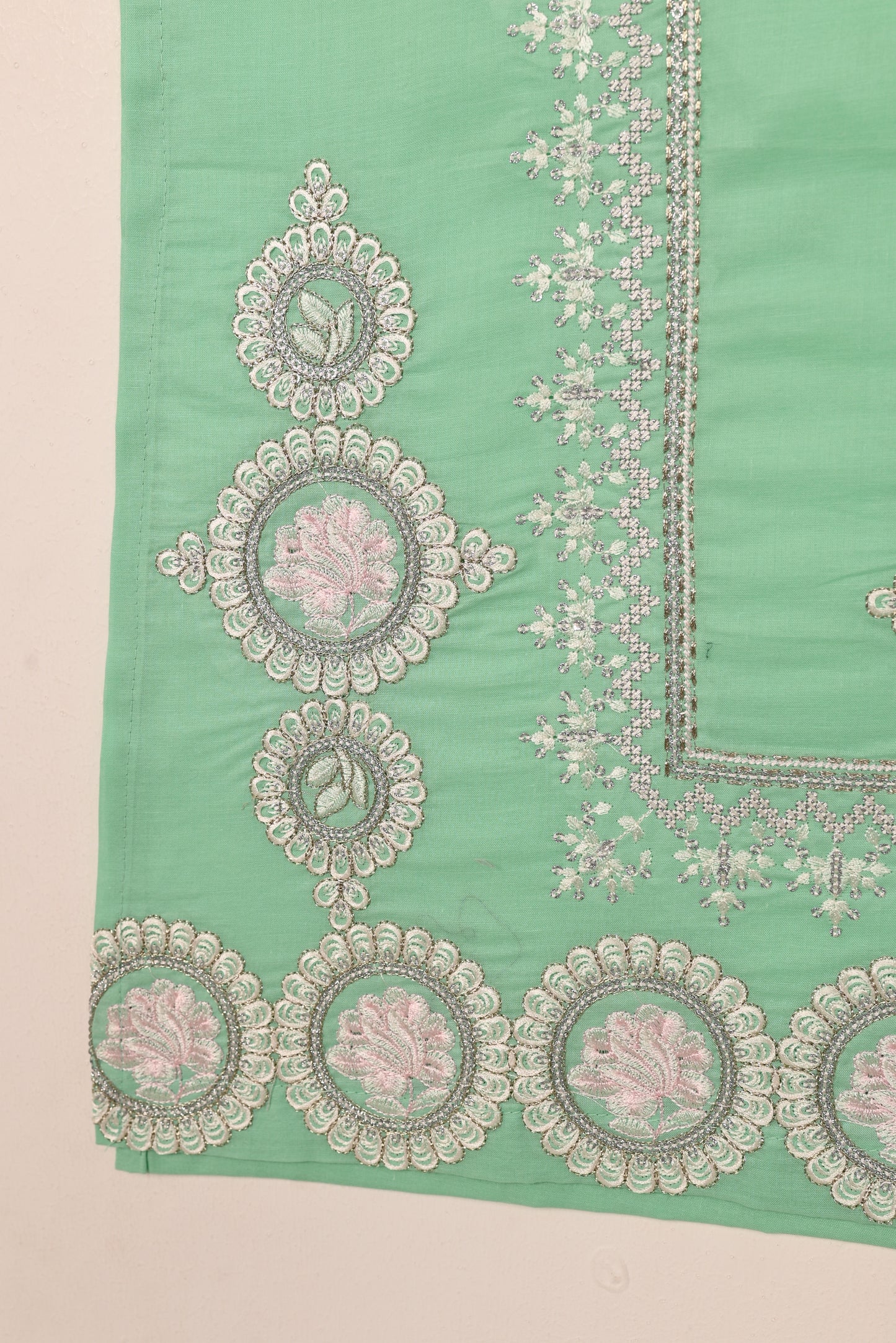 Rings - Sea Green- CAMBRIC EMBROIDERED KURTI