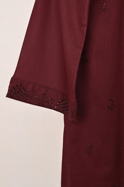 Sparko 2Pc - Maroon- CAMBRIC EMBROIDERED DRESS