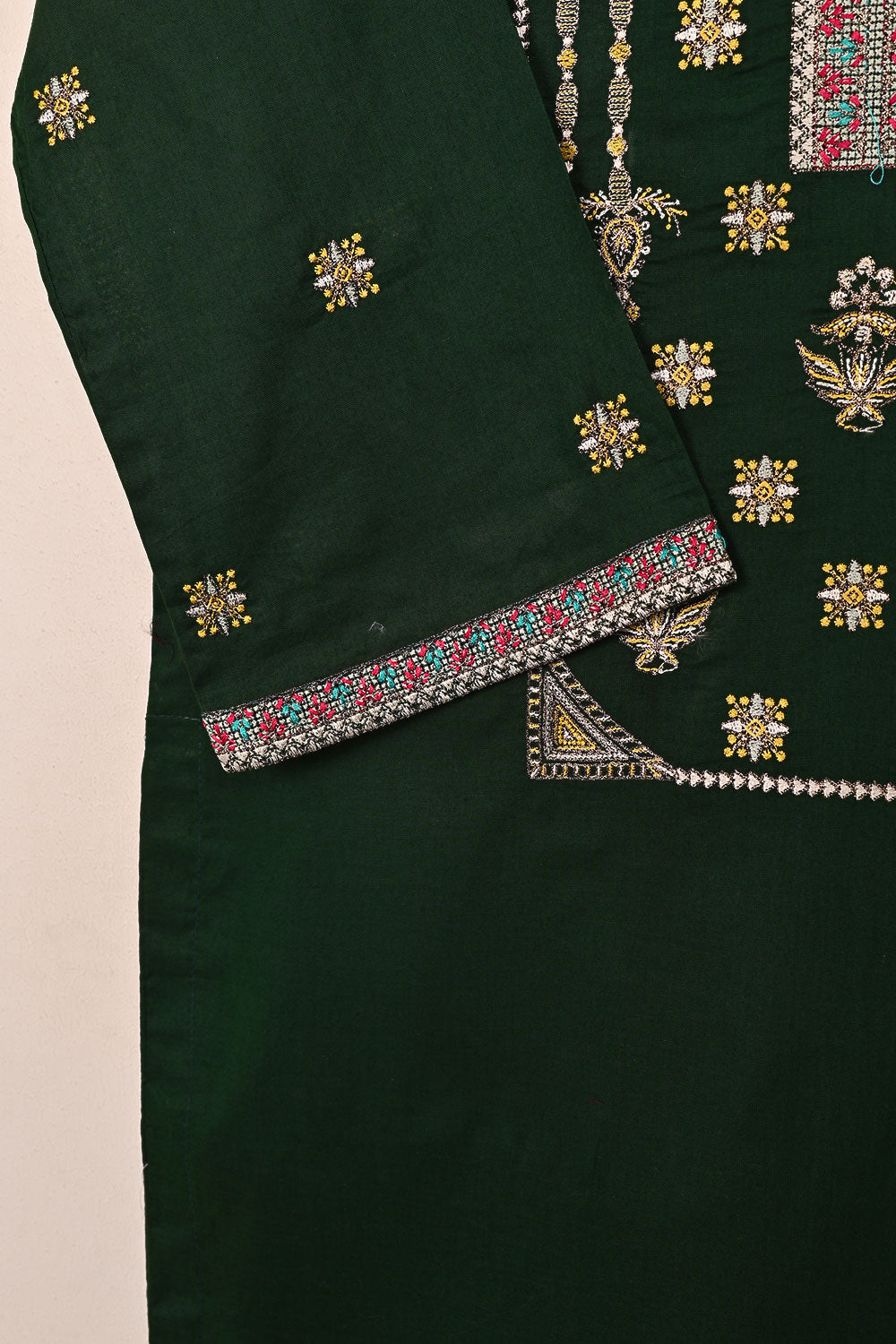 Podrum - Bottle Green - CAMBRIC EMBROIDERED KURTI