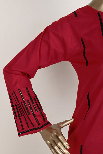 P-18-23-Red&Black- Boring | Cambric Embroidered Kurti