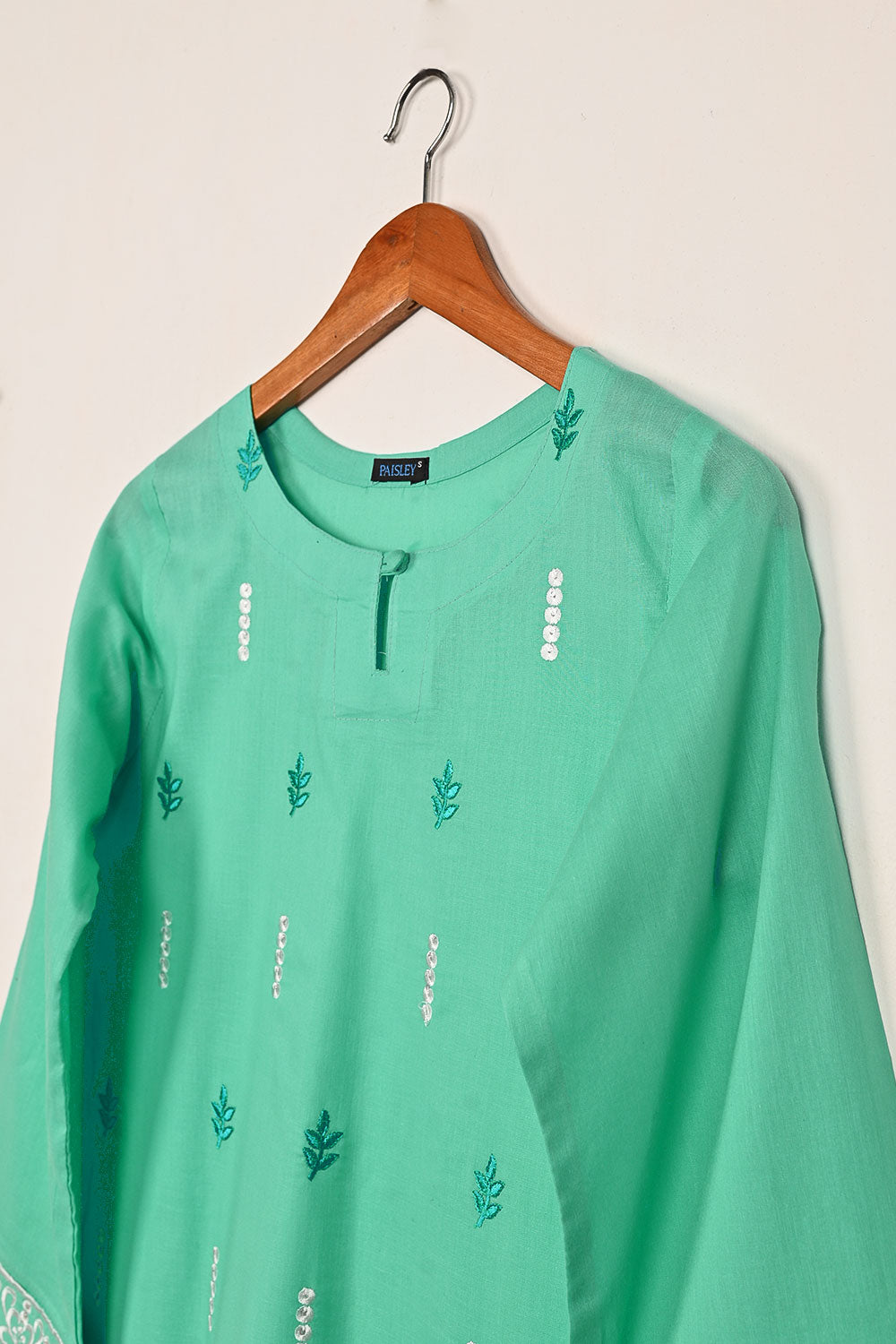 Elegant - Sea Green - CAMBRIC EMBROIDERED KURTI