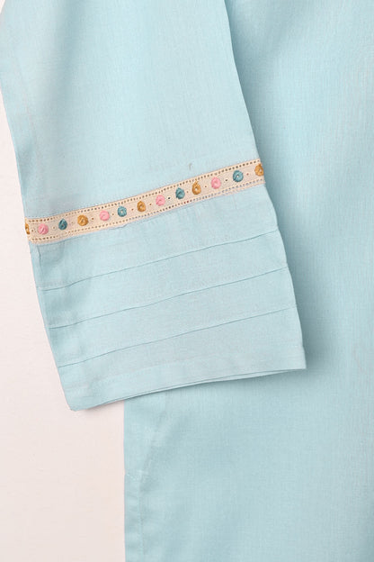 Solids - Sky Blue - CAMBRIC EMBROIDERED KURTI