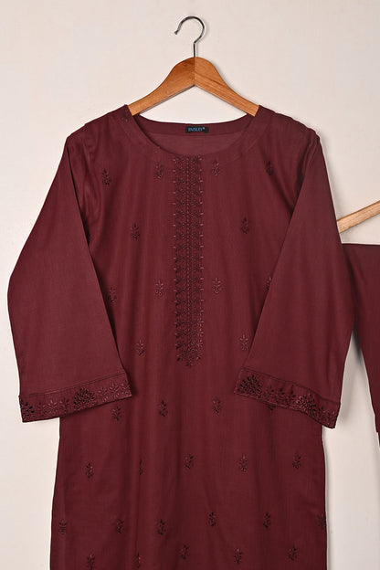 Sparko 2Pc - Maroon- CAMBRIC EMBROIDERED DRESS