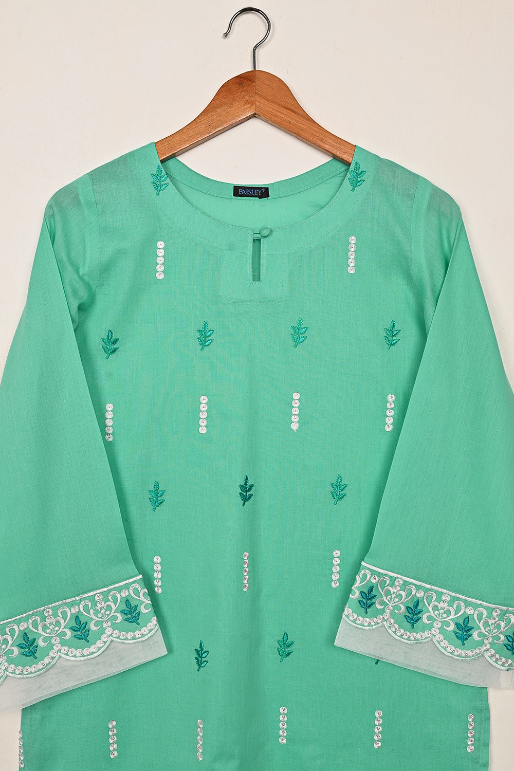 Elegant - Sea Green - CAMBRIC EMBROIDERED KURTI