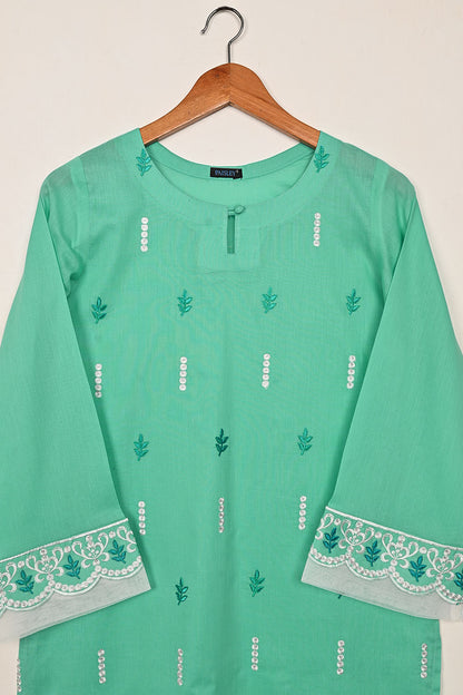 Elegant - Sea Green - CAMBRIC EMBROIDERED KURTI