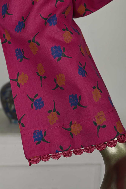 P-14-23-Pink - Tiny Roses | 2Pc Cambric Printed Shirt With Printed Trouser