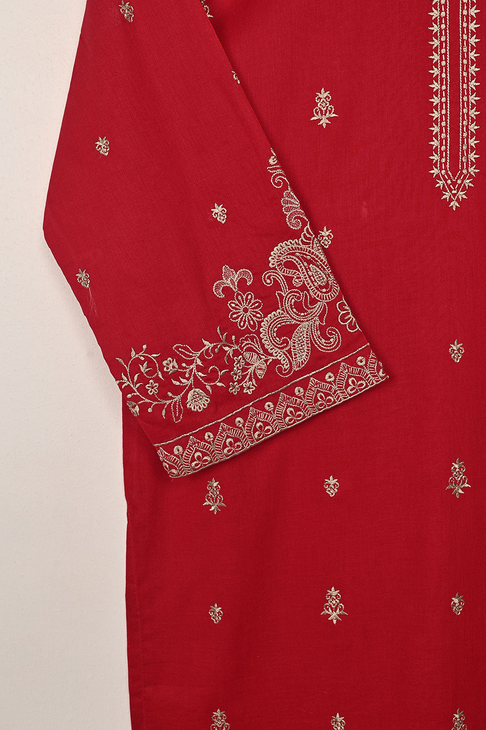 Parallel - Red - CAMBRIC EMBROIDERED KURTI