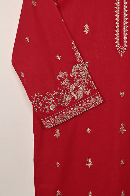 Parallel - Red - CAMBRIC EMBROIDERED KURTI