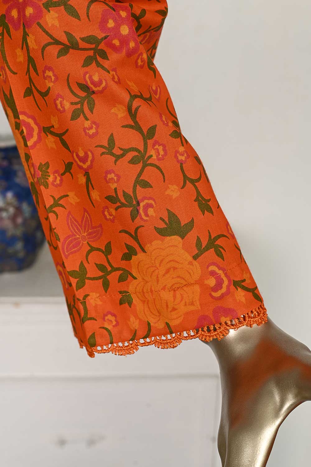 P-21-23-Orange - Garden Gulab | 2Pc Cambric Printed Shirt With Printed Trouser