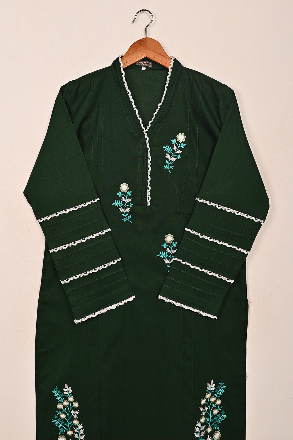 Groove - Bottle Green - CAMBRIC EMBROIDERED KURTI