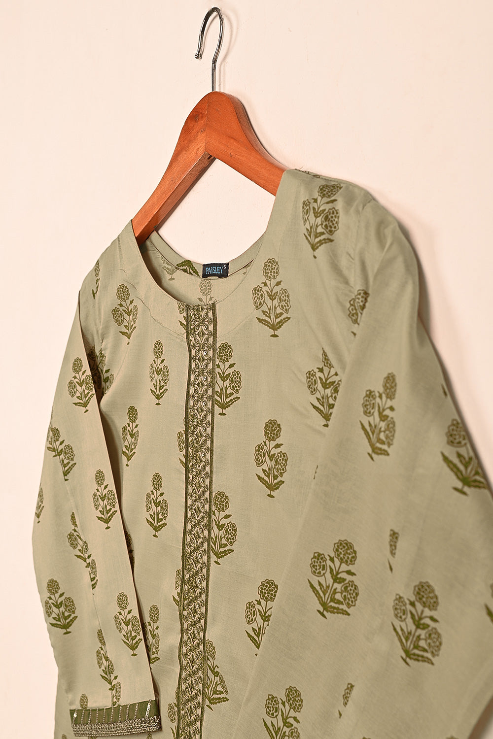 Khaaki Print - Green - Stitched Cotton Cambric Kurti