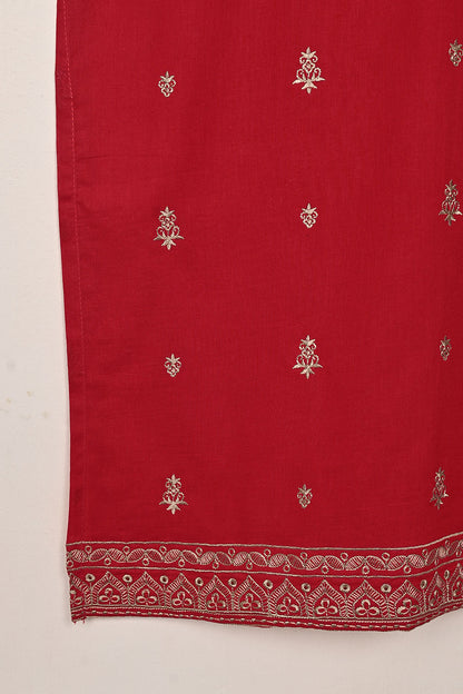 Parallel - Red - CAMBRIC EMBROIDERED KURTI