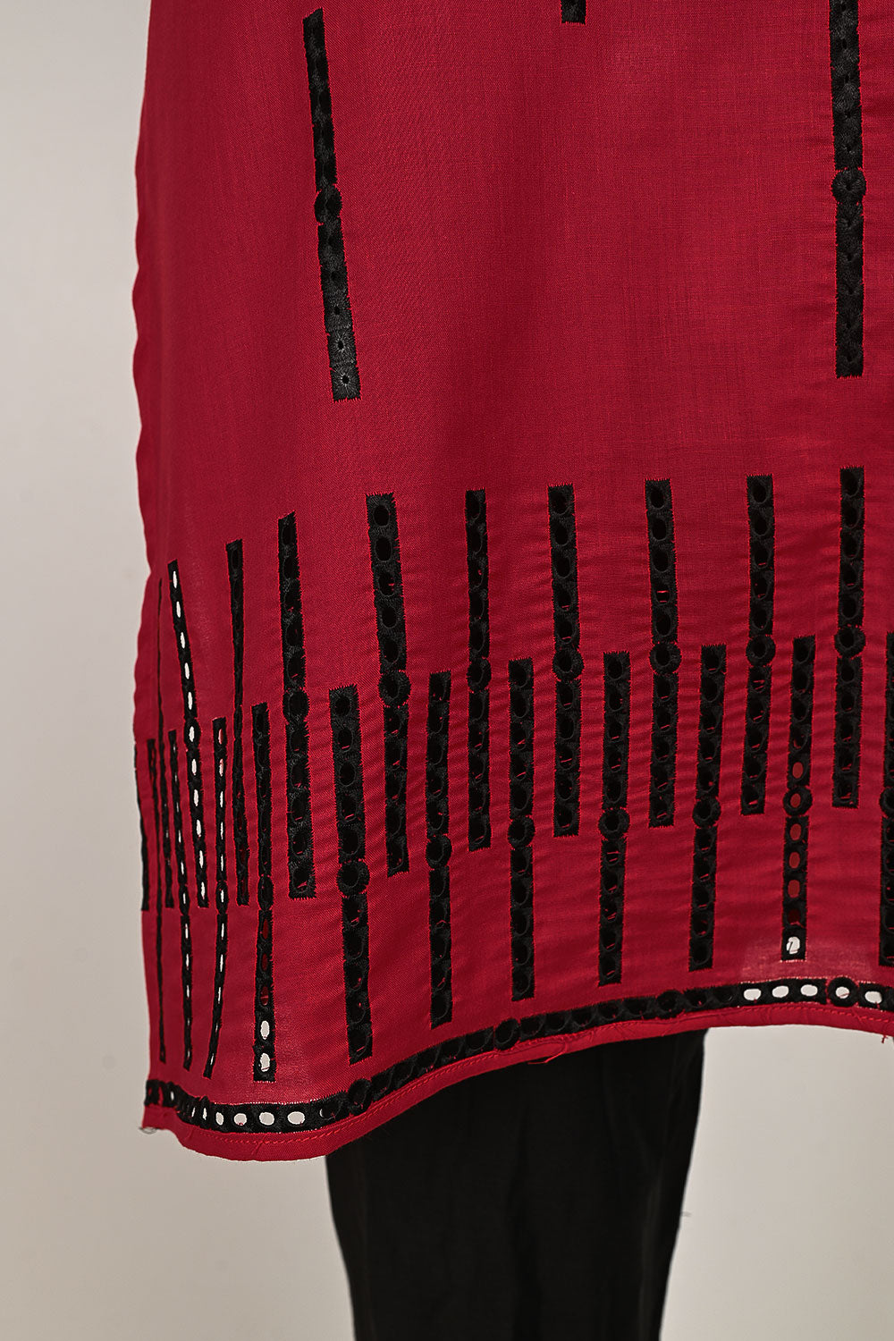 P-18-23-Red&Black- Boring | Cambric Embroidered Kurti