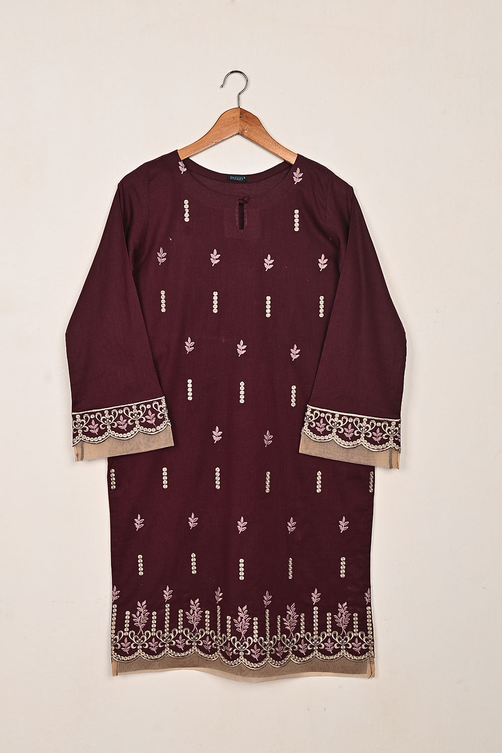 Elegant - Maroon - CAMBRIC EMBROIDERED KURTI