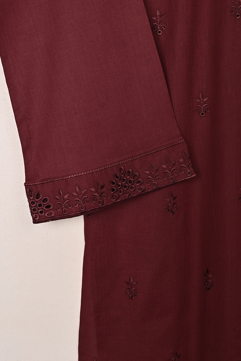 Sparko 2Pc - Maroon- CAMBRIC EMBROIDERED DRESS