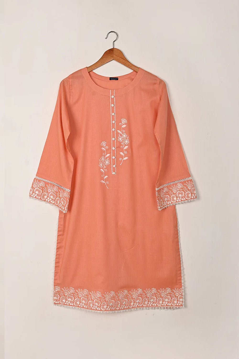 Ruby - Dark Peach - CAMBRIC EMBROIDERED KURTI