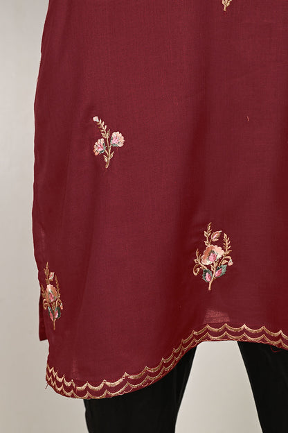 P-25-23-Maroon - Concrete | Cambric Embroidered Kurti