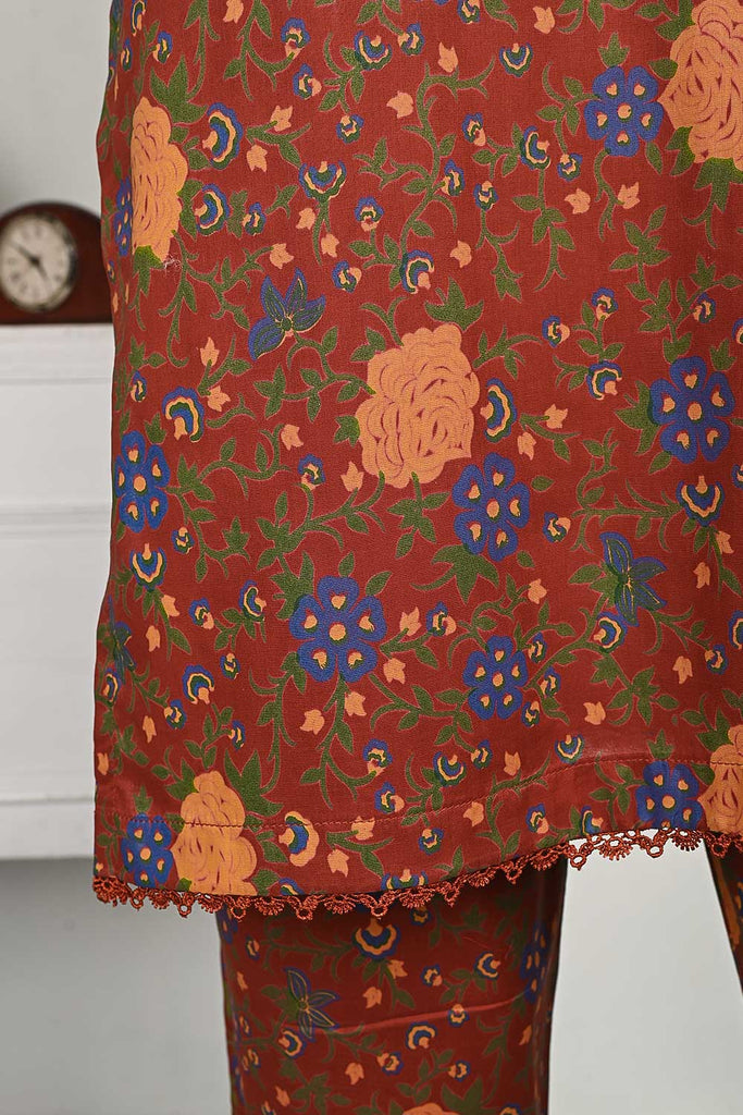 P-21-23-Rust - Garden Gulab | 2Pc Cambric Printed Shirt With Printed Trouser